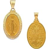 CROSS + CROWN 14K Gold Miraculous Virgin Mary Medal Necklace, Fine Religious Pendant