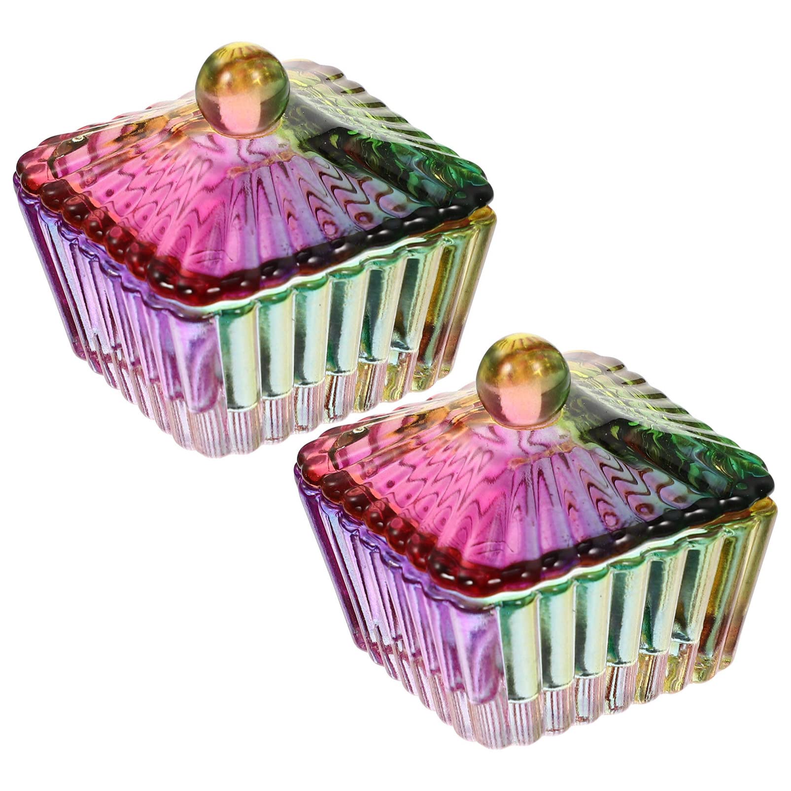 2pcs Glass Nail Art Dappen Dish Rainbow Crystal Dappen Bowl Monomer Dish with Lid for Acrylic Nails Liquid Colorful Square