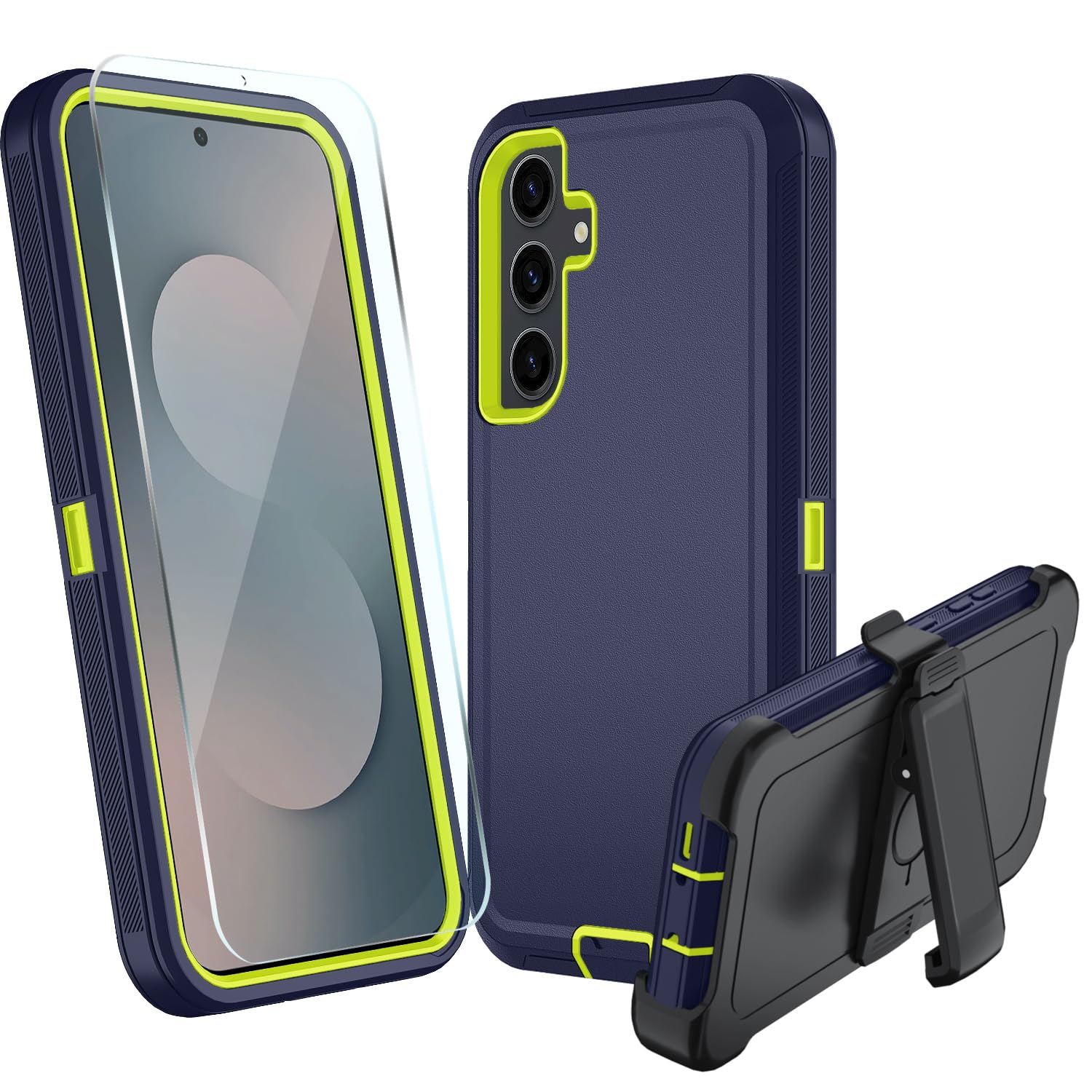 muitq for Samsung Galaxy S25 FE Case, Heavy Duty case, [Belt Clip Holster] [Glass Screen Protector] [Military Grade Protective ] [Shockproof] [Dropproof] [Dust-Proof] (with Belt Clip, Blue Green)