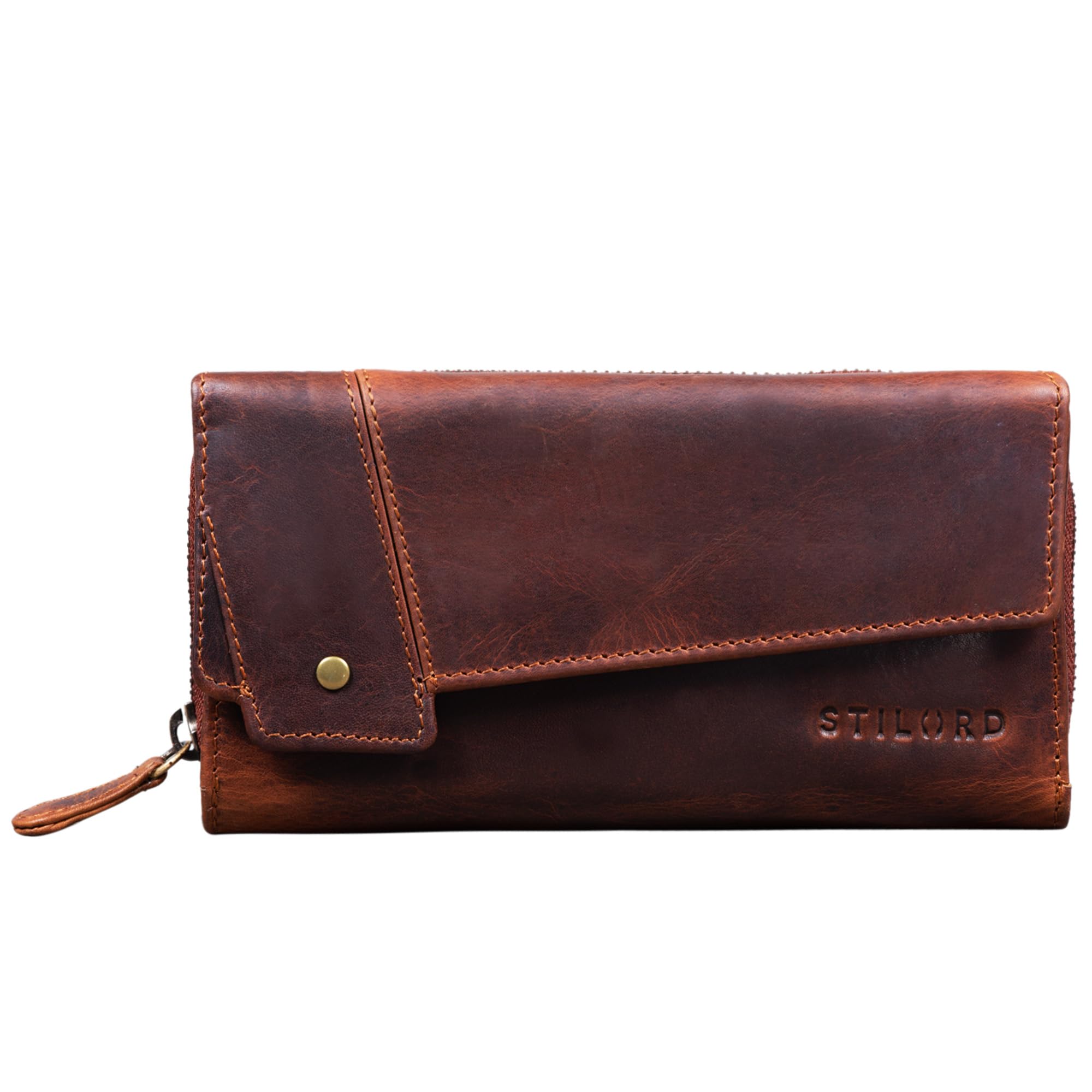 STILORD 'Sophia' Women Leather Wallet RFID and NFC Protection 15 Credit Card Slots and Gift Box, Colour:Kara - Cognac