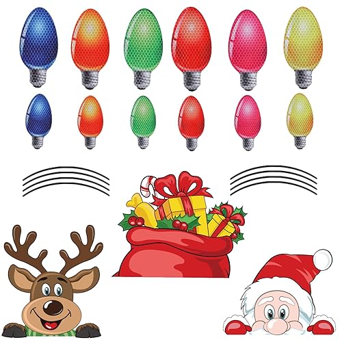 VELIN Magnets Christmas Car Decorations Reflective Bulb Light Shaped Magnets Refrigerator Ornaments Christmas Reindeer Christmas Bells Car Stickers Decorations