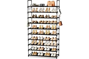 10 Tier Shoe Rack, Large Capacity Tall Shoe Storage Organizer Holds 50-55 Pairs Shoes and Boots, Vertical Shoe Shelf Cabinet 