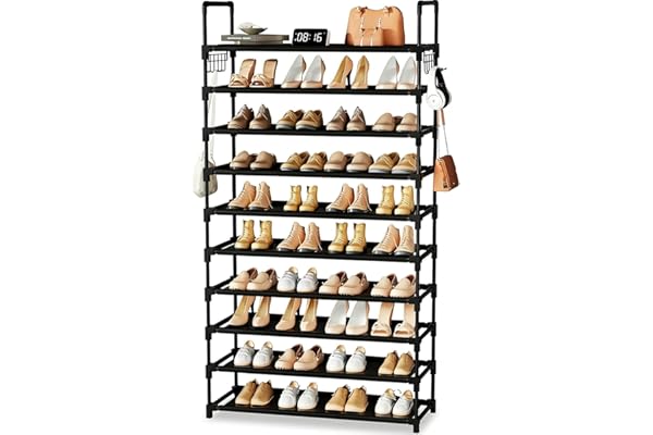 10 Tier Shoe Rack, Large Capacity Tall Shoe Storage Organizer Holds 50-55 Pairs Shoes and Boots, Vertical Shoe Shelf Cabinet