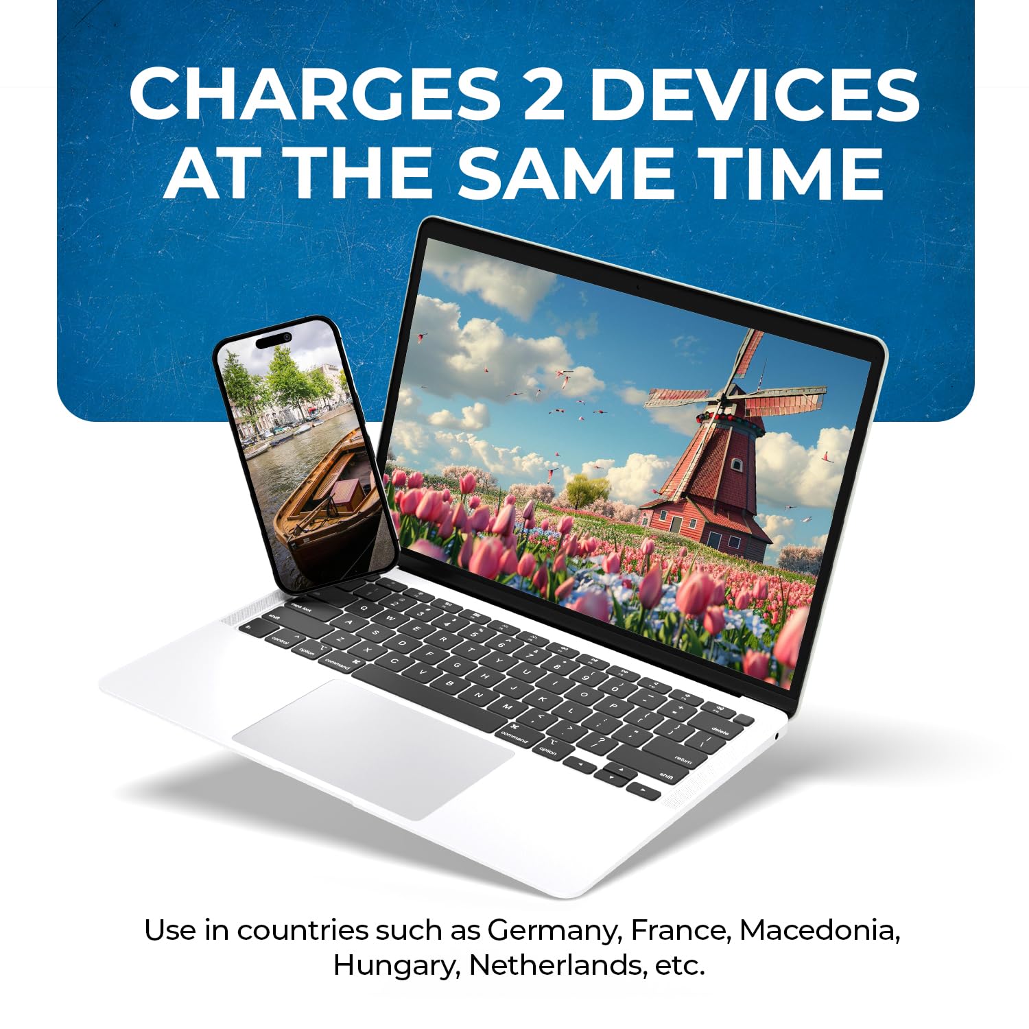 OREI European Power Adapter Plug, Perfect for Travel To Europe, Germany, France, Spain, Norway, Korea - Universal Socket - Type E/F Outlet - 2 Inputs - Safe Grounded Connection