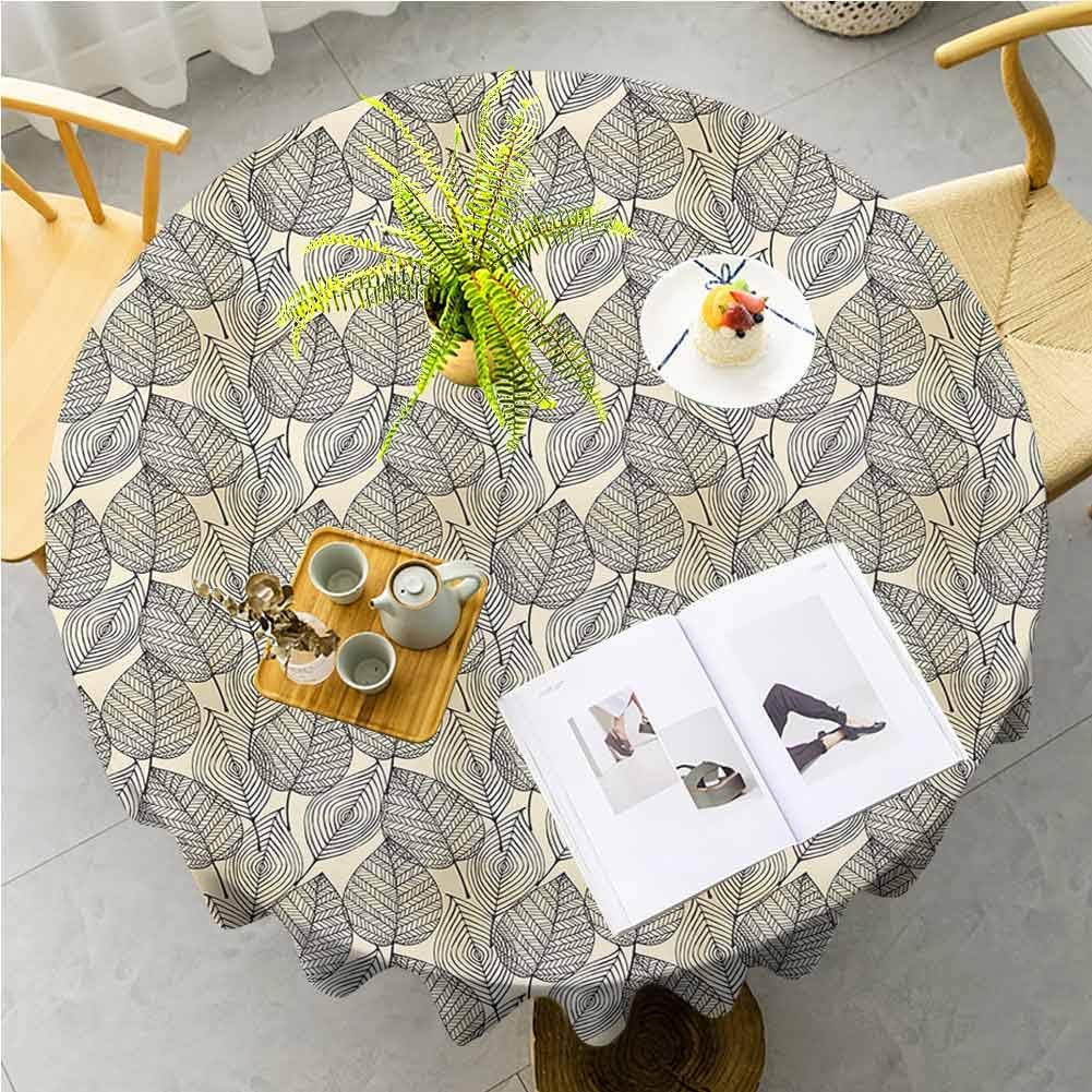 Kgblfd Beige Picnic Table Cloth Autumn Geometric Leaf Pattern Ornamental Foliage Design Abstract Line Arrangement Polyester Spill-Proof Water Repellent Dining/Restaurant, 70" Round Beige Black