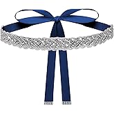 Haakong Bridal Rhinestone Wedding Waist Belt for Women Sparkly Belt Wedding Satin Sash for Special Occasion