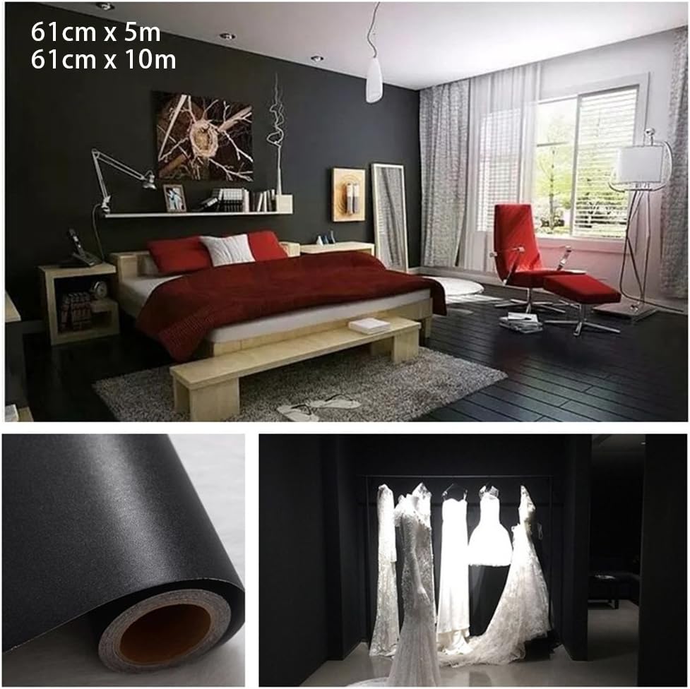 Kitchen Cupboard Doors Units Wall Draws Cover Self Adhesive Gloss Matt (61cm*5m, Black Gloss)