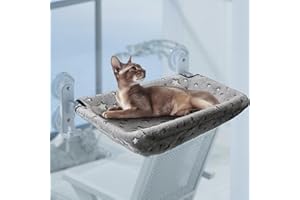 POMESEA Cordless Cat Window Perch for Large Cats, Glow in The Dark Cat Window Hammock with Hook Design and Suction Cups, Foldable Window Seat for Cats Inside, Gray M