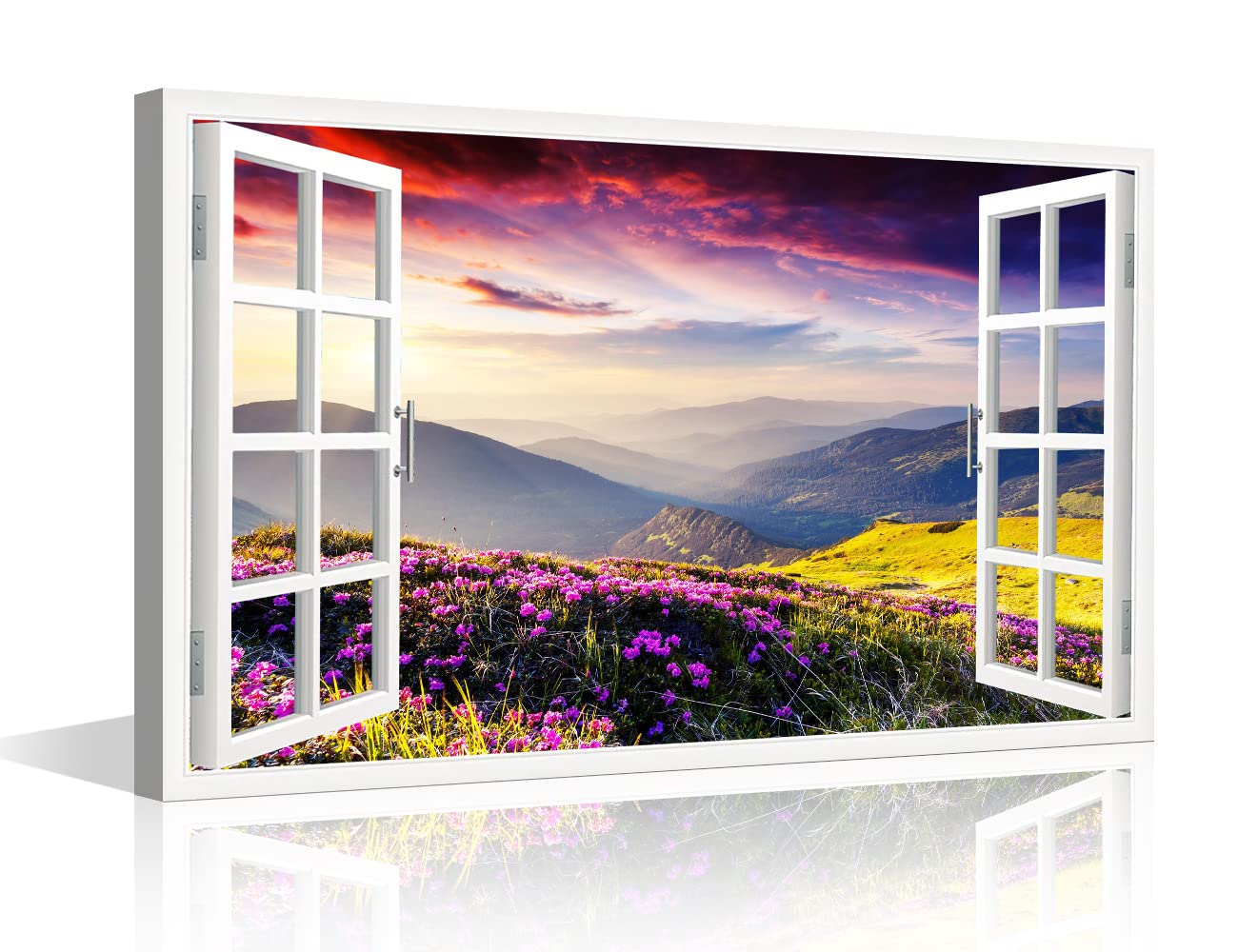 Canvas Wall Art 1 Piece Wall Decorations for Living Room Beautiful Moutain Landscape Wall Art Wilderness Poster Prints on Canvas Modern Window Creative Home Decor Framed Ready to Hang (18" W x 12" H) — image 1
