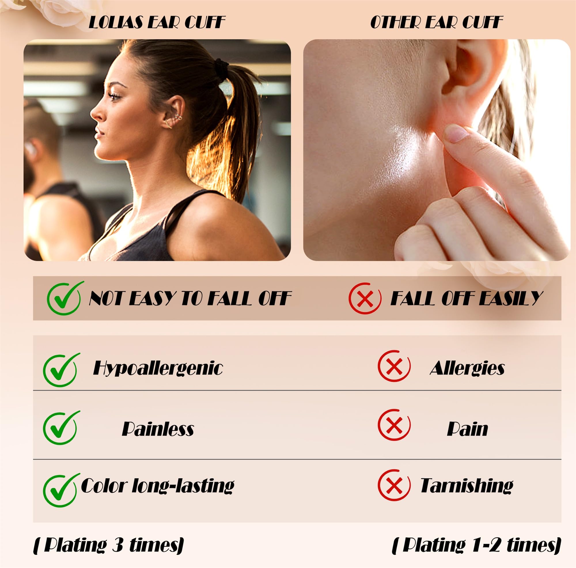 LOLIAS 𝐄𝐚𝐫 𝐂𝐮𝐟𝐟 𝐄𝐚𝐫𝐫𝐢𝐧𝐠𝐬 for Women Non Piercing Gold Plated Ear Cuffs 𝟏𝟒𝐊 𝐆𝐨𝐥𝐝 𝐏𝐥𝐚𝐭𝐞𝐝 Ear Cuff for Non Pierced Ears Clip on Cartilage Earring 𝐅𝐚𝐤𝐞 𝐄𝐚𝐫𝐫𝐢𝐧𝐠𝐬 Lightweight