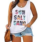 Plus Size Sun Salt Sand Coconut Tree Tank Tops Women Sleeveless Beach Praty T-Shirt Summer Hawaiian Holiday Tank Tops