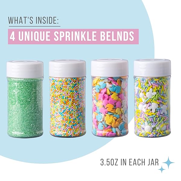 SWEETS INDEED SPRINKLES, 4 PACK, EDIBLE SPRINKLE MIX, PERFECT FOR CAKE DECORATIONS, BAKING, ICE CREAM, COOKIES, CUPCAKE TOPPER (EASTER)