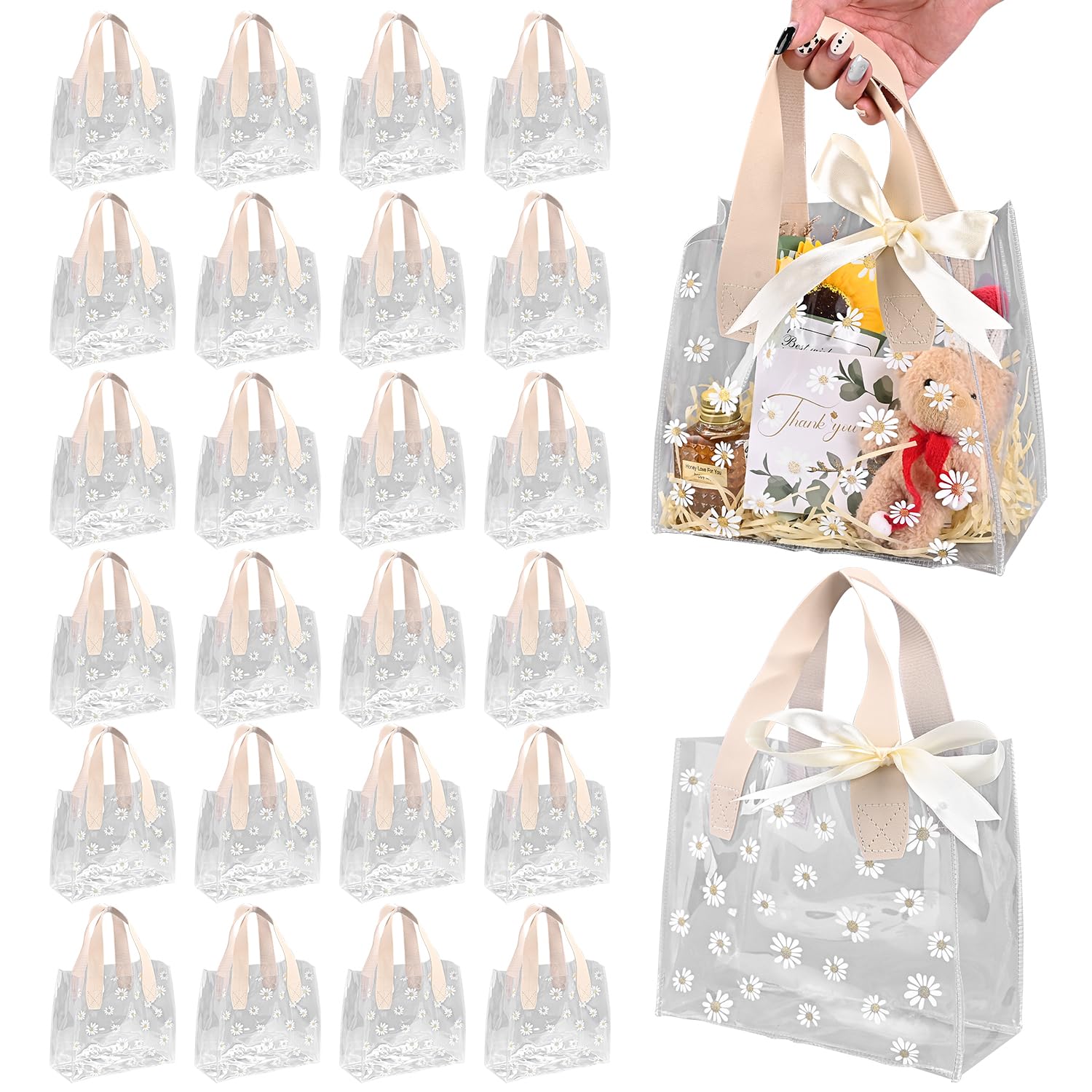 TSAZZZ 24 Pcs Clear Daisy Gift Bags With Handles Plastic PVC Goodie ...