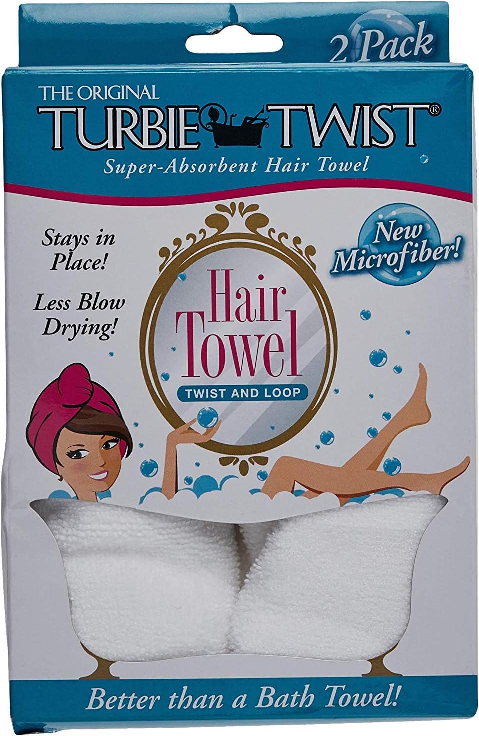 Turbie Twist Microfiber Hair Towel 2 Pack(White): Beauty