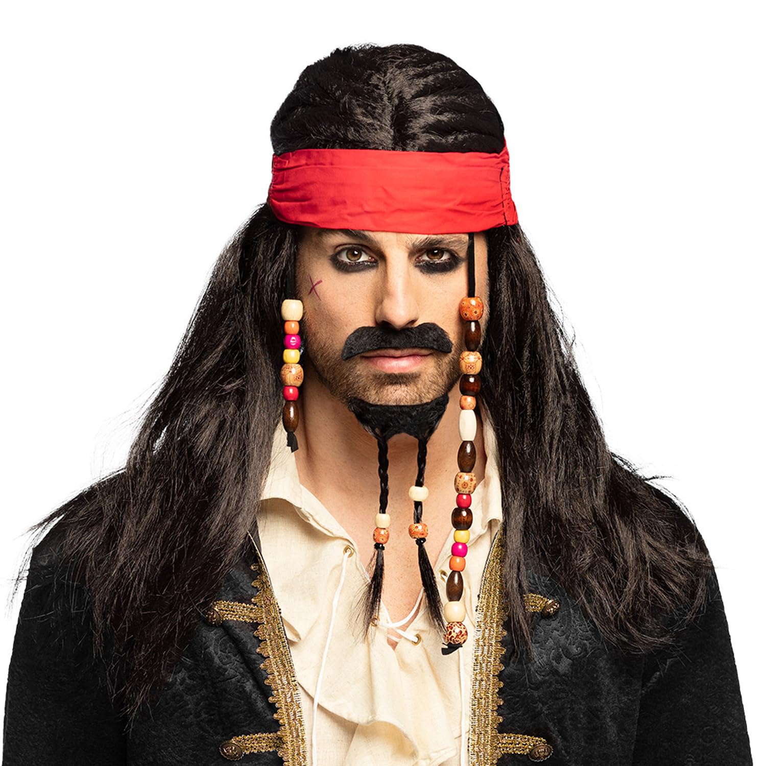 Boland 8236897 Black Pirate Wig - Black Straight Hair, Retro Style Costume Accessory for Adults - Standard Size for Cosplay, Halloween, and Pirate-Themed Events