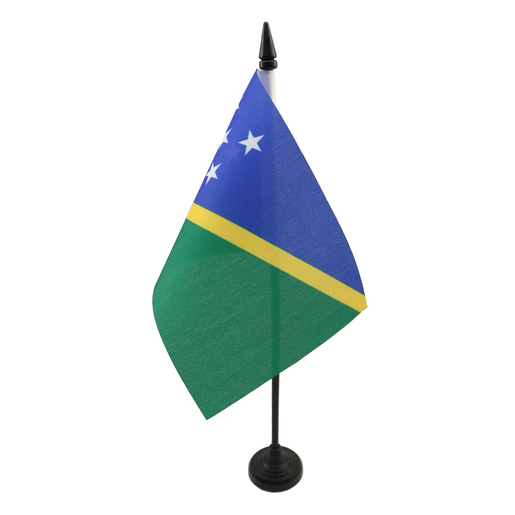 AZ FLAG - Solomon Table Flag 4'' x 6'' - Solomon Islander Office Mini Banner 100% Polyester 15 x 10 cm - Mini Desk Flag with 10'' Pole and Black Plastic Base