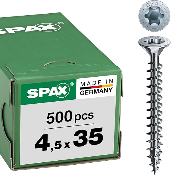 SPAX Universalschraube, 4,5 x 35 mm, 500 Stück, T-STAR plus, Senkkopf, Vollgewinde, 4CUT, WIROX A3J, 1191010450355