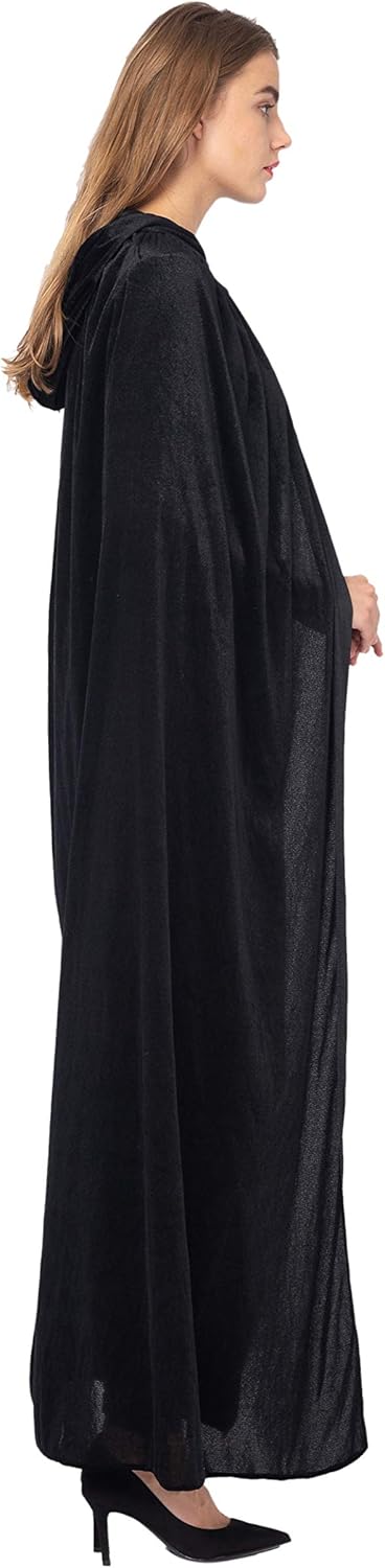 Spooktacular Creations Long Hooded Cloak Velvet Cloak Halloween Women Witch Cape Costume Accessory Black: Clothing