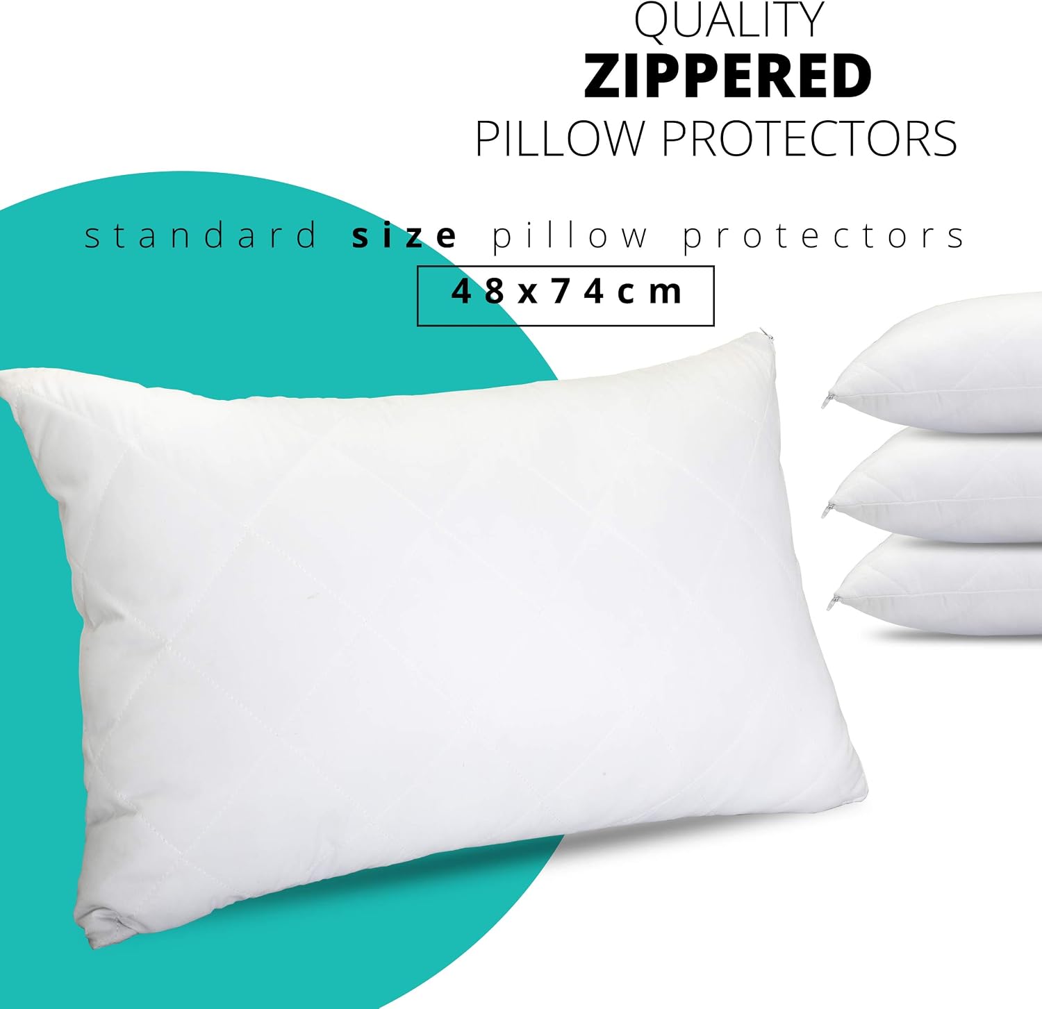 RED COMFORTS Pillow Protector 4 Pack Quilted Microfiber Covers - Ultra Soft and Breathable Zippered Enclosure 50x75cm – White - Image 4