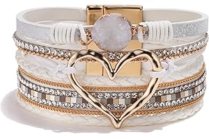 Long tiantian Heart Leather Wrap Bracelets for Women Handmade Stackable Boho Cuff Bangles Bracelet Trendy Birthday for Her