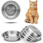 ARGCONNER 6 Pcs Stainless Steel Cat Bowls, Metal Cat Bowls Whisker Friendly, 5.5Inch Shallow Wide Cat Food Dishes, Replacement Basic Cat Plates