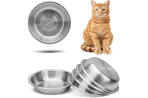 ARGCONNER 6 Pcs Stainless Steel Cat Bowls, Metal Cat Bowls Whisker Friendly, 5.5Inch Shallow Wide Cat Food Dishes, Replacement Basic Cat Plates