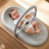 Mallify Wipe-Clean Baby Changing Pad, Waterproof Durable PU Pad, Soft & Non-Slip Safety Belt & Hanging Toys, Easy to Adjust & Removable Bar, Gray