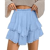 TARSE Womens Flowy Shorts High Waist Pleated Mini Skirts Casual Boho Ruffle Tiered Skorts Cute Versatile Fashion Shorts