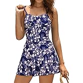 SHEKINI Women's Crossover Ruched Skirt One Piece Swimdress Swimsuit Bathing Suit