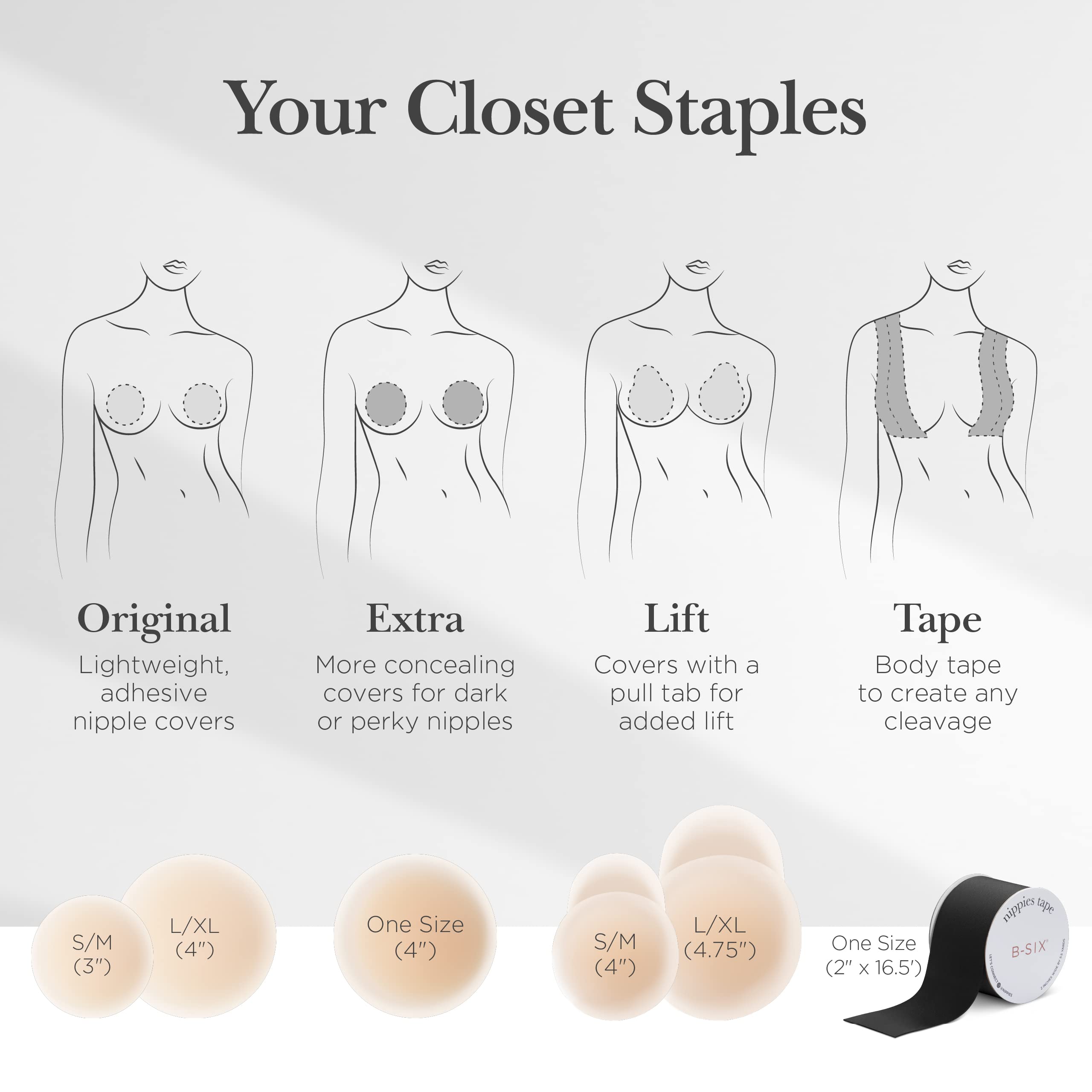Nippies Nipple Covers for Women - Reusable Sticky Silicone Pasties with Travel Case - Original Circle or Lift Style Available