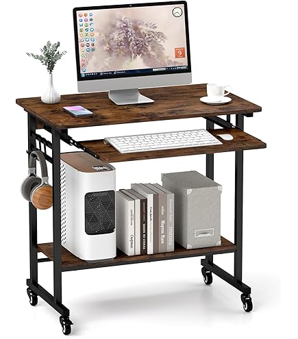 Wooden Moving Desk Desk Printer Stand On Wheel With Storage 40x40x22.5cm (Model 1 - View #5