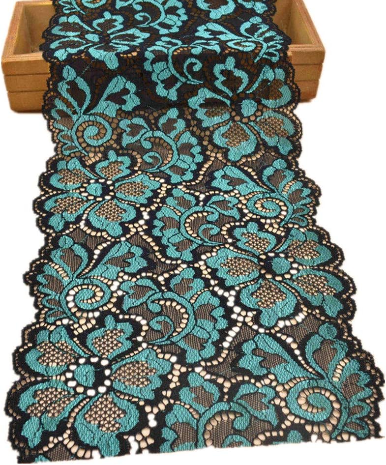 5 Yards Metallic Floral Lace Ribbon Stretch Tulle Lace Trim Elastic Webbing Nigerian African Fabric Width 18cm for DIY Craft Jewelry Making Clothes Accessories Gift Wrapping Wedding Party Decor (Teal)
