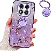 MRRSIWEI for Xiaomi Redmi Note 14 Pro Case for Women Girls, Luxury Plating Bling Glitter Sparkle Flowers Shockproof Case with Ring Stand for Xiaomi Redmi Note 14 Pro.Flowers Purple