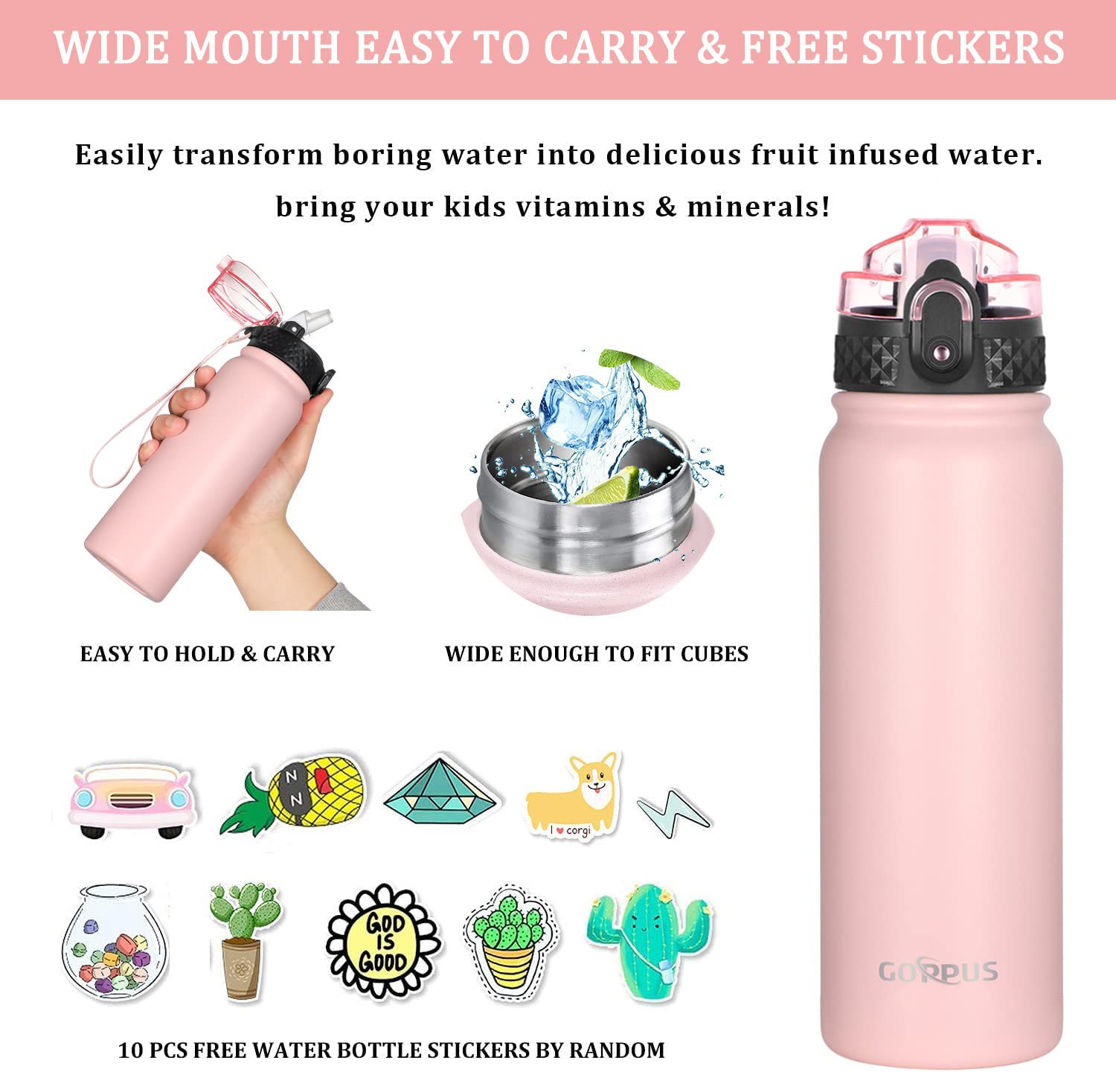 GOPPUS 600ml/20oz Edelstahl Wasserflasche mit Strohhalm Trinkflasche Sport Thermosflasche Auslaufsicher Flasche Water Bottle with Straw Thermoflasche Kohlensäure Trinkflasche 4