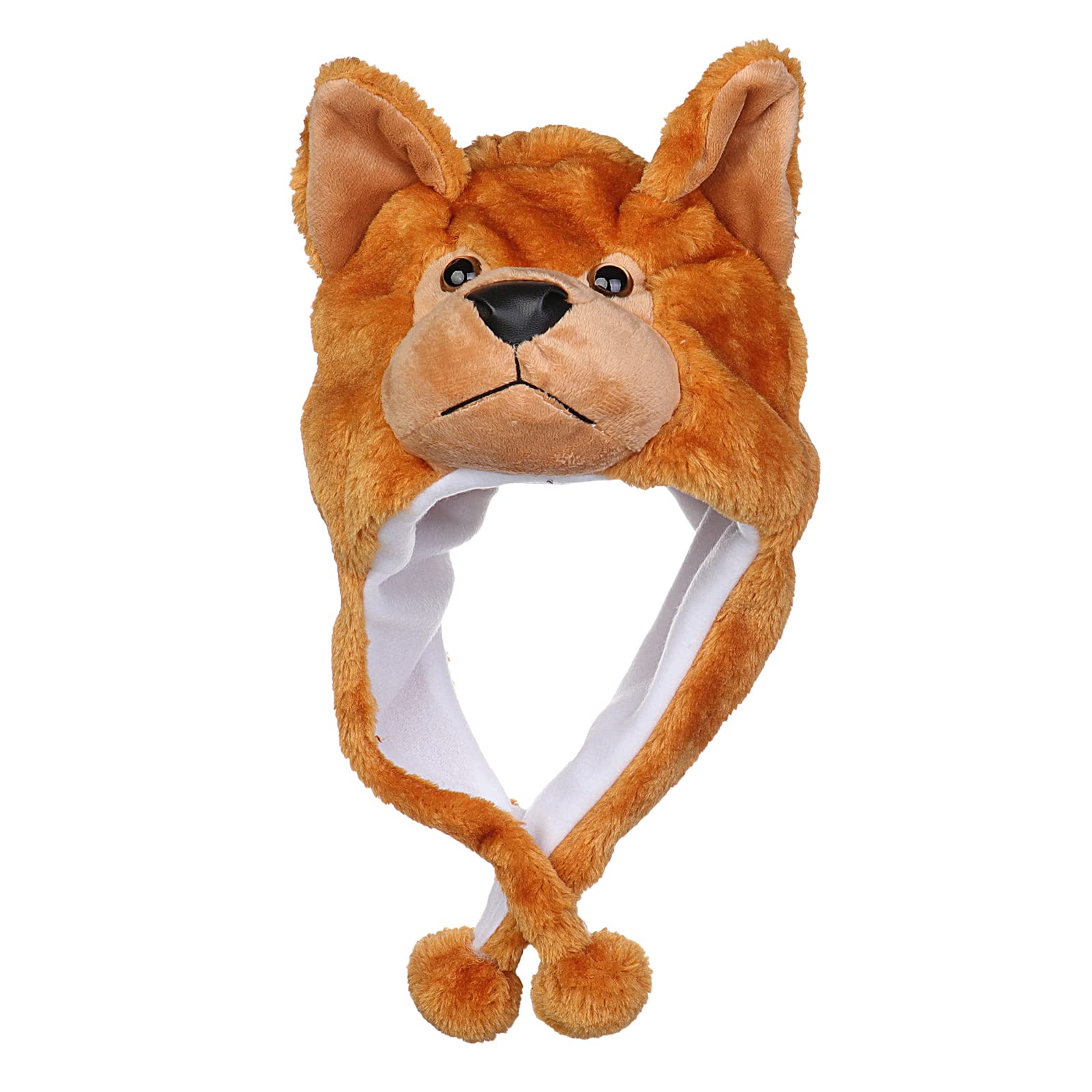 JK Home 2-in-1 Hat with Earflaps Scarf Set Cute Plush Animal Hat Cosplay Costume Headwear Warm Soft Cozy Hats for Kids Adults One Size Novelty Headgear Photo Props Brown Wolf