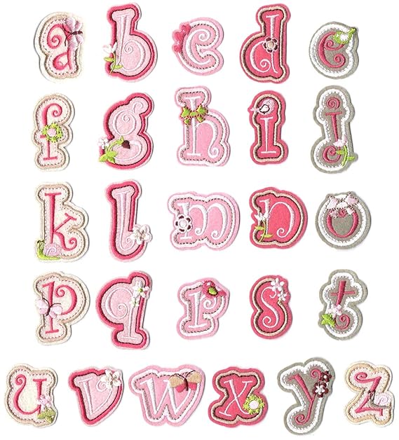 VEVISTARS Patches zum Aufbügeln Flicken Sticker DIY Kleidung Patches Aufkleber Aufnäher Rosa Buchstaben Alphabet Ziffern für 