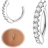 MILACOLATO 14G Belly Button Rings for Women Hypoallergenic 925 Sterling Silver Clicker Belly Button Ring Cubic Zirconia Paved Reverse Curved Navel Rings Barbell Belly Piercing Jewelry