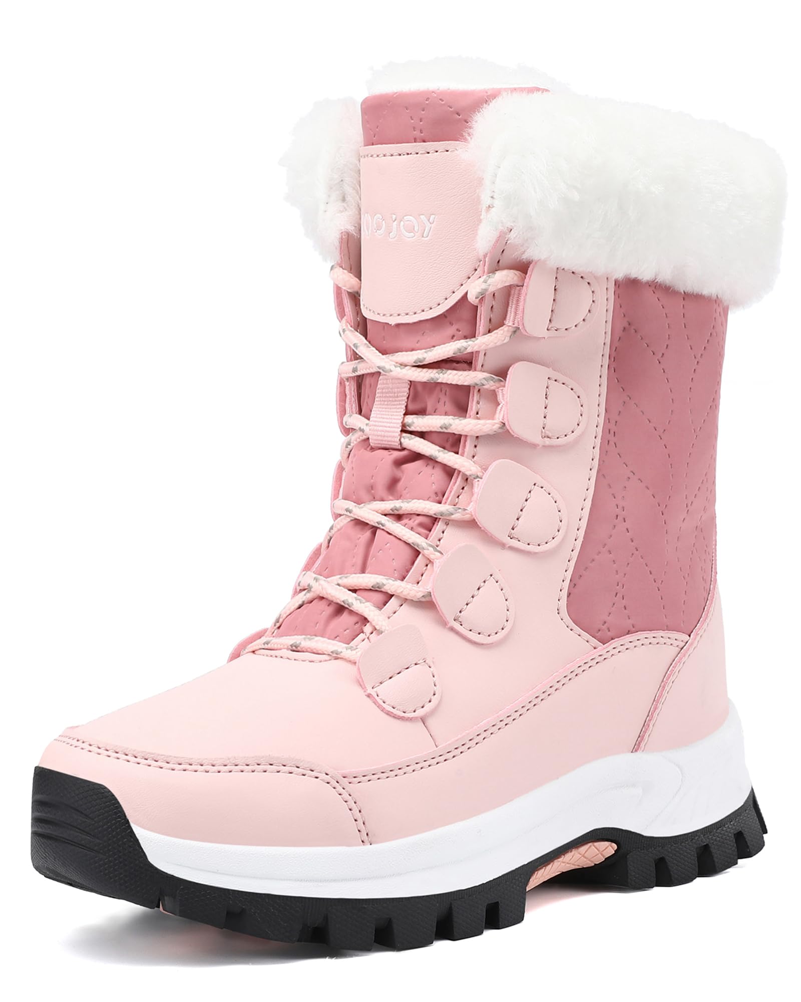 Photo 1 of COOJOY Womens Winter Snow Boots Waterproof Shoes Walking Comfortable Hiking Booties Furry Mid Calf Warm Lightweight Pink,US7 EU39
