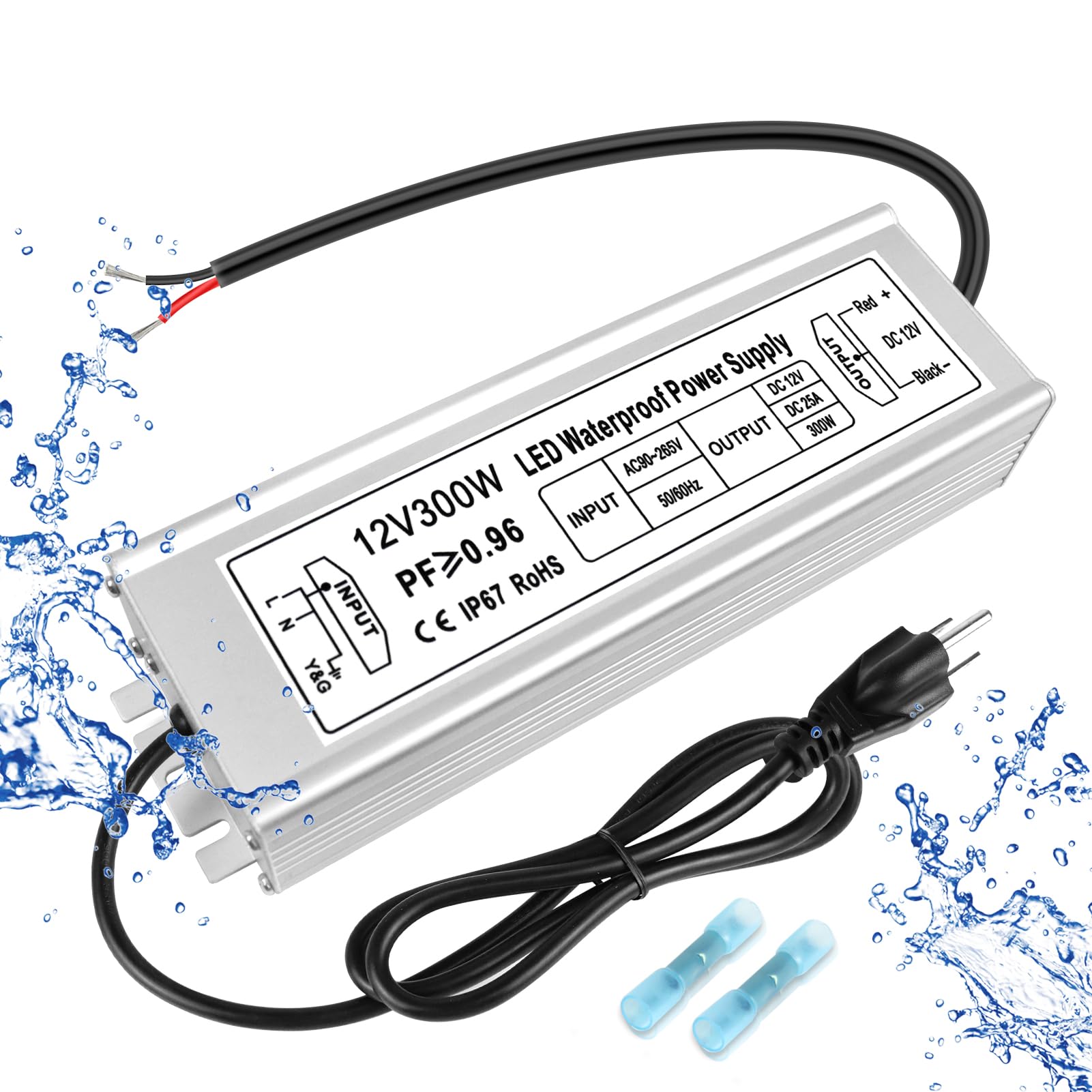 400W Waterproof LED Driver - 24V IP67 Power Supply Transformer 90-140V AC To DC