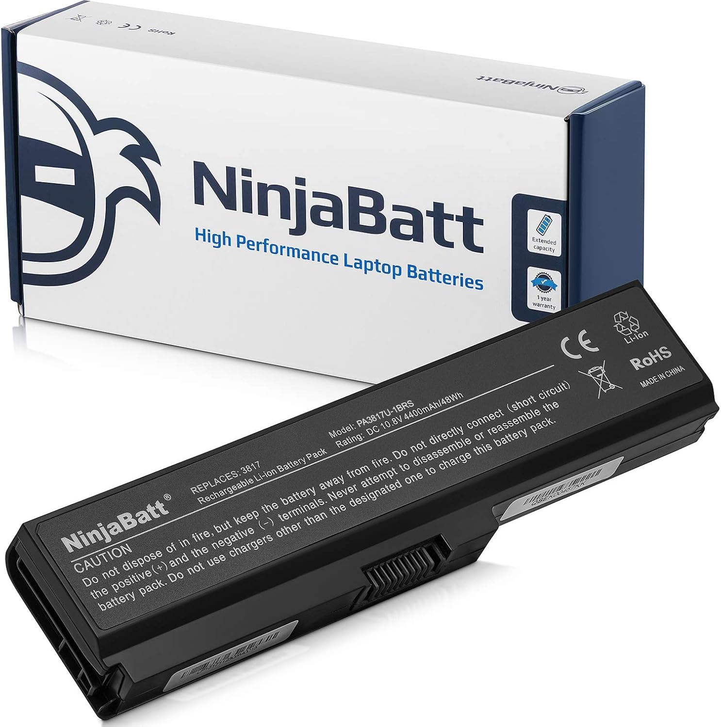 NinjaBatt Battery for Toshiba C660 PA3817U-1BRS L750 L755 A660 L655 L650 L670 C650 P750 PA3817U-1BAS L750D L755D PA3819U-1BRS A665 L775 L655D - High Performance [6 Cells/4400mAh/48Wh]