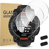 Suoman 3-pack for Garmin instinct 3 45mm AMOLED/Solar Screen Protector | Charger Port + [Anti Scratch] 9H Tempered Glass Protective Film