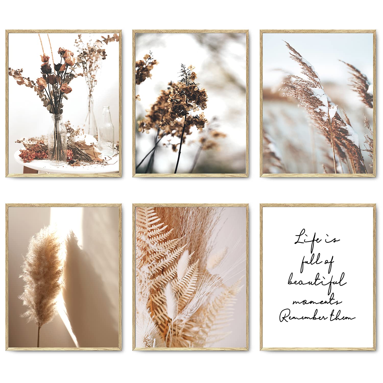 HoozGee Nature Wall Art Prints Set of 6 Canvas Art Wall Decor Botanical Print Pictures Reed Dried Flower Plant Poster Print Home Decorations for Living Room Wall Decor (11"x14" UNFRAMED)
