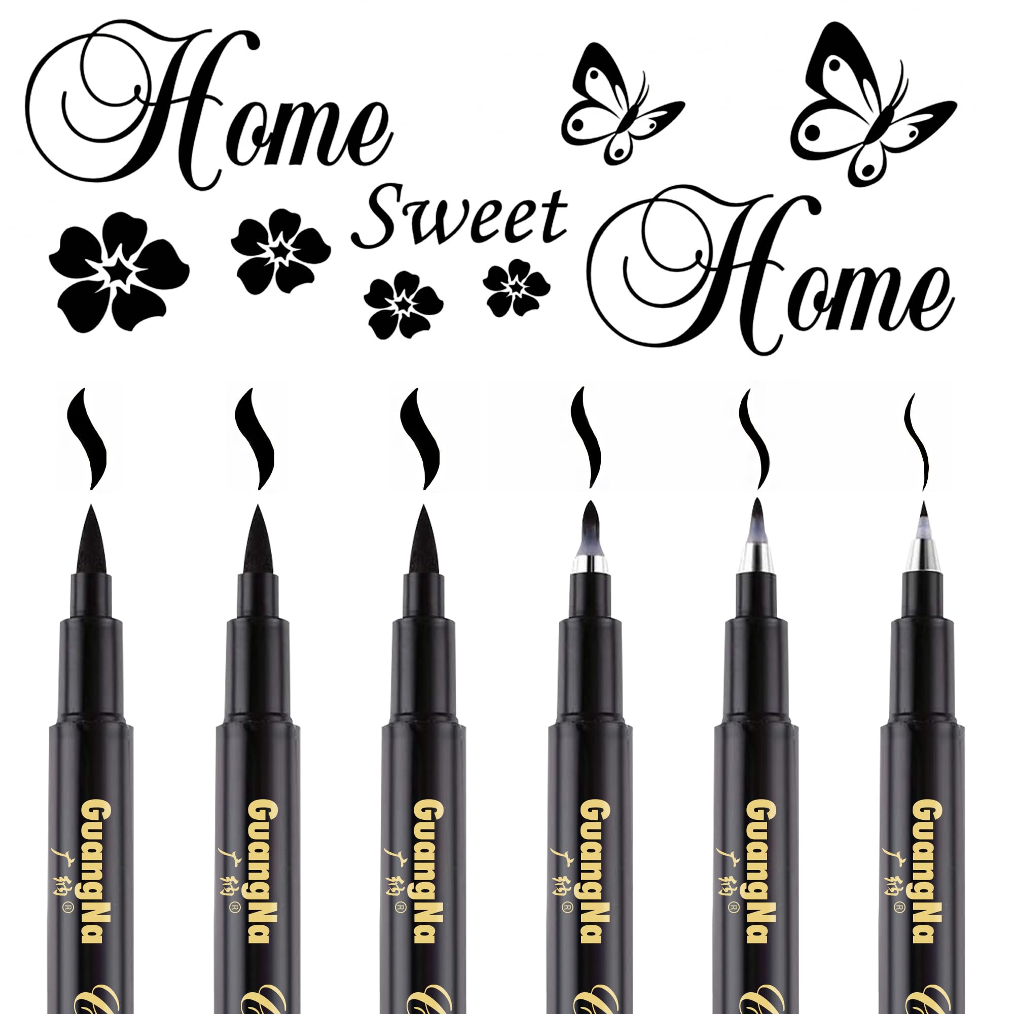 Surcotto Calligraphy Pens, 6 Pack Calligraphy set for Beginners, Caligraphy Beginners set for Writing, Bullet Journal, Signature, Illustration, Design and Drawing Black Handwriting Pens