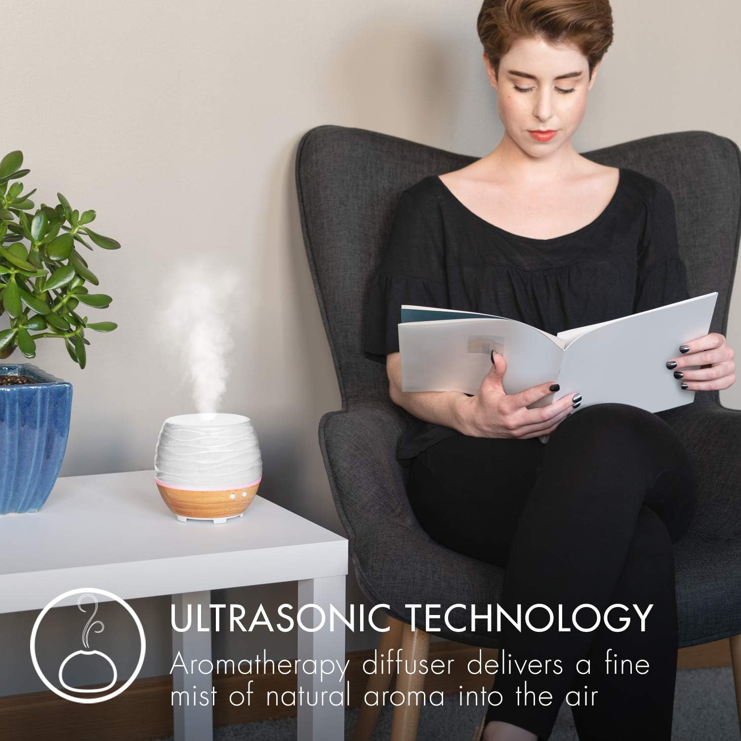 HoMedics Ellia Ascend Ultrasonic Aroma Diffuser, Soothing Mist Help to Alleviate Dry Air, Colour Changing LED Mood Lighting - Image 4