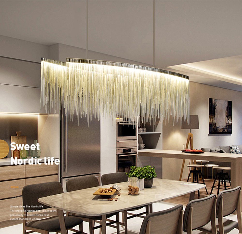 7PM W47 X H14 Modern Linear Aluminum Chandelier Light Pendant Lamp Modern Contemporary Chandelier Lighting Fixture For Dining Room Over Table