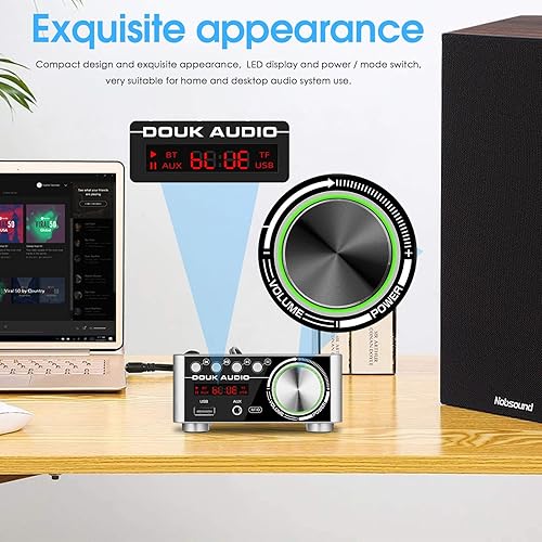 Douk Audio 120W Mini Bluetooth 5.0 Power Amplifier 2.0 Channel Hi-Fi Stereo Class D Audio Amp Wireless Receiver TF USB Home Speaker (Upgrade Version) Douk Audio M1 MAX HiFi TPA3255 Power Amplifier Bluetooth Receiver Home