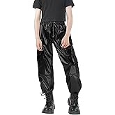 Nawgut Sequin Cargo Pants Metallic High Waisted Multi-Pocket Shiny Joggers Hip Hop Dance Pants for Girls