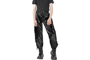 Nawgut Sequin Cargo Pants Metallic High Waisted Multi-Pocket Shiny Joggers Hip Hop Dance Pants for Girls