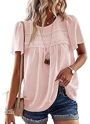 Falechay Pink Tops for Women Short Sleeve Fashion