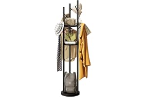 GHWIE Bamboo Coat Rack Freestanding Adjustable Coat Tree with 3 Sections and 9 Hooks Easy to Assemble Coat Hanger Stand for Bedroom Office Hallway Entryway Bedroom，Black